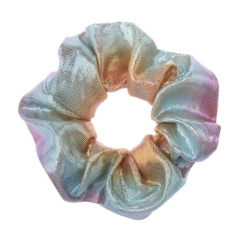 

5Pcs Hair Bands Rainbow Gradient Shiny Scrunchies Soft Elastic Ponytail Holders for Women Hair Stuff Attractive