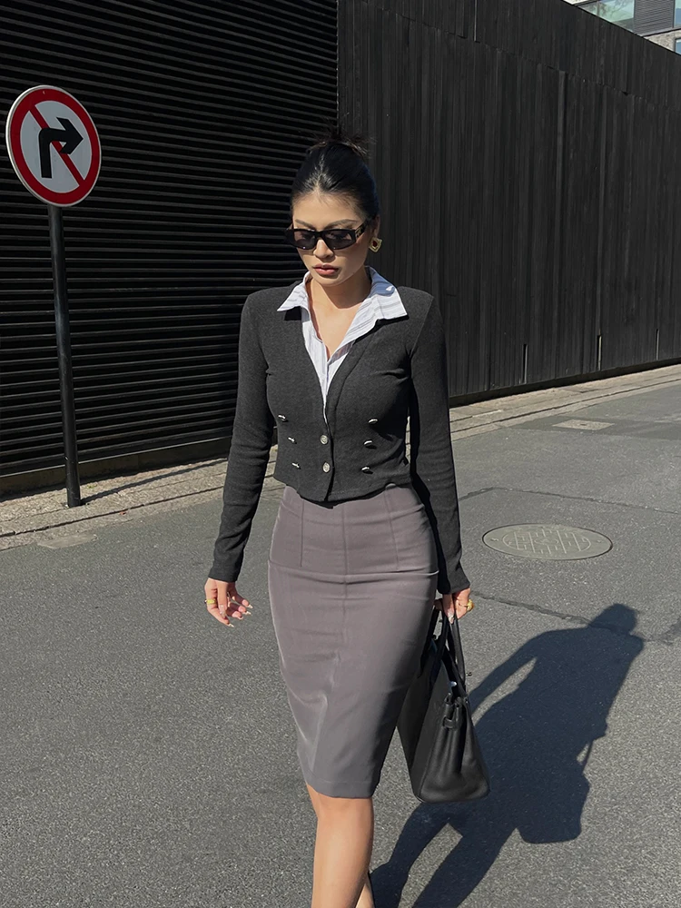 เสื้อยืดแฟชั่นผู้หญิง Yedinas สไตล์หรูหรา แขนยาว ปกพับได้ เหมาะสำหรับใส่ทำงาน ฤดูใบไม้ร่วง เสื้อยืดลำลอง สไตล์ชิค