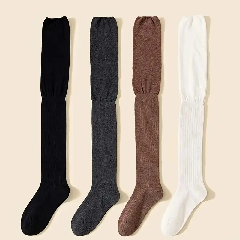1/4 Paar Damen-Socken, einfarbig, gestreift, kniehohe Stiefel, hohe Elastizität, atmungsaktiv, Komfort, ganzjährig, lässig, lange Socken – Detail 4