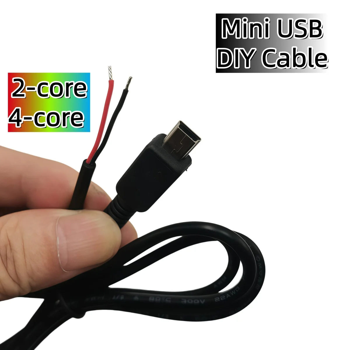 22AWG Micro/Mini USB Male/Female Pigtail Power Cable 5V 3A Mini-B Plug to 4 Pin (2 Pin) Bare Wire Open End Connector Charge Cord