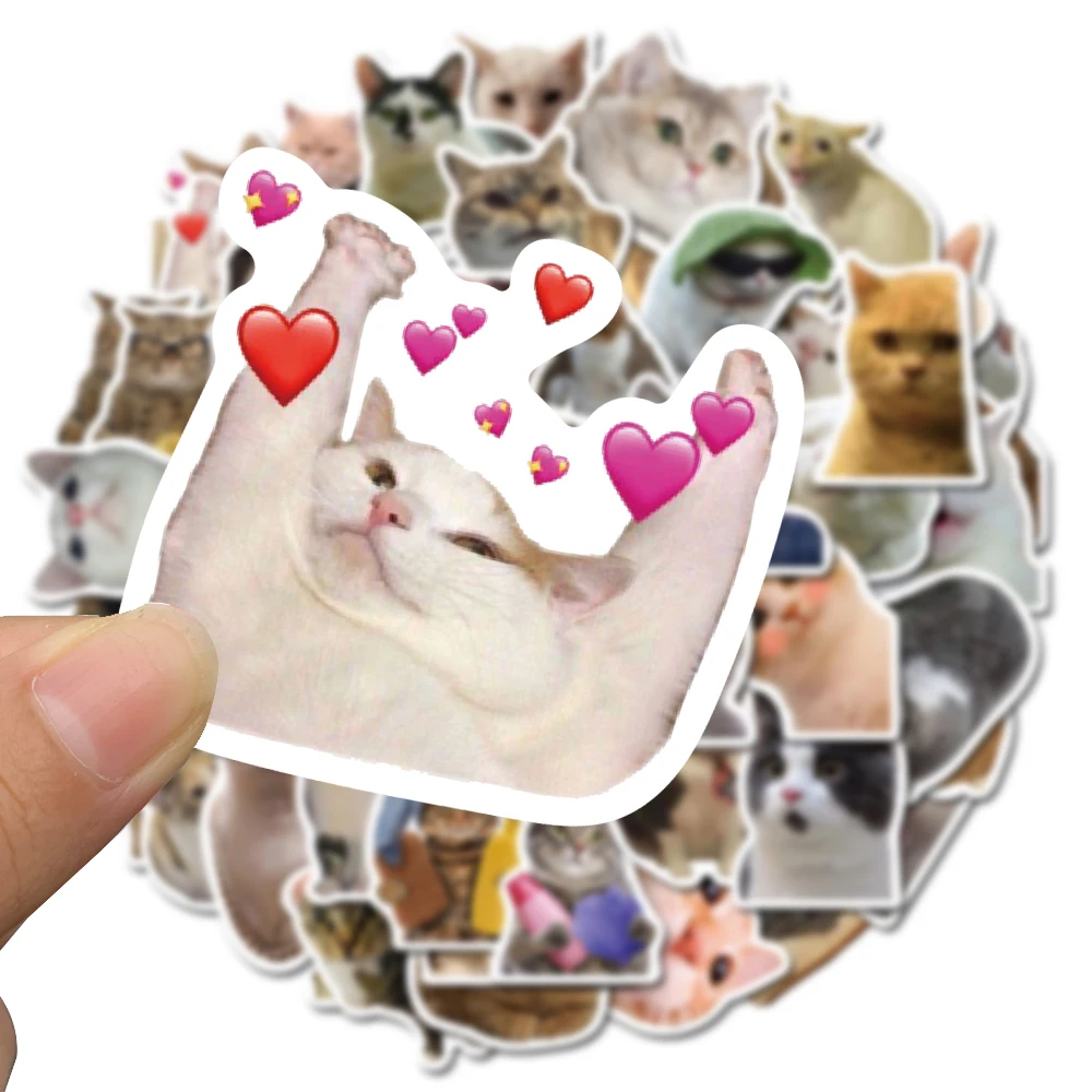 50PCS Cat MEME Funny Animals Stickers Vintage Toy DIY Kids Notebook Luggage Motorcycle Laptop Refrigerator Decals Graffiti