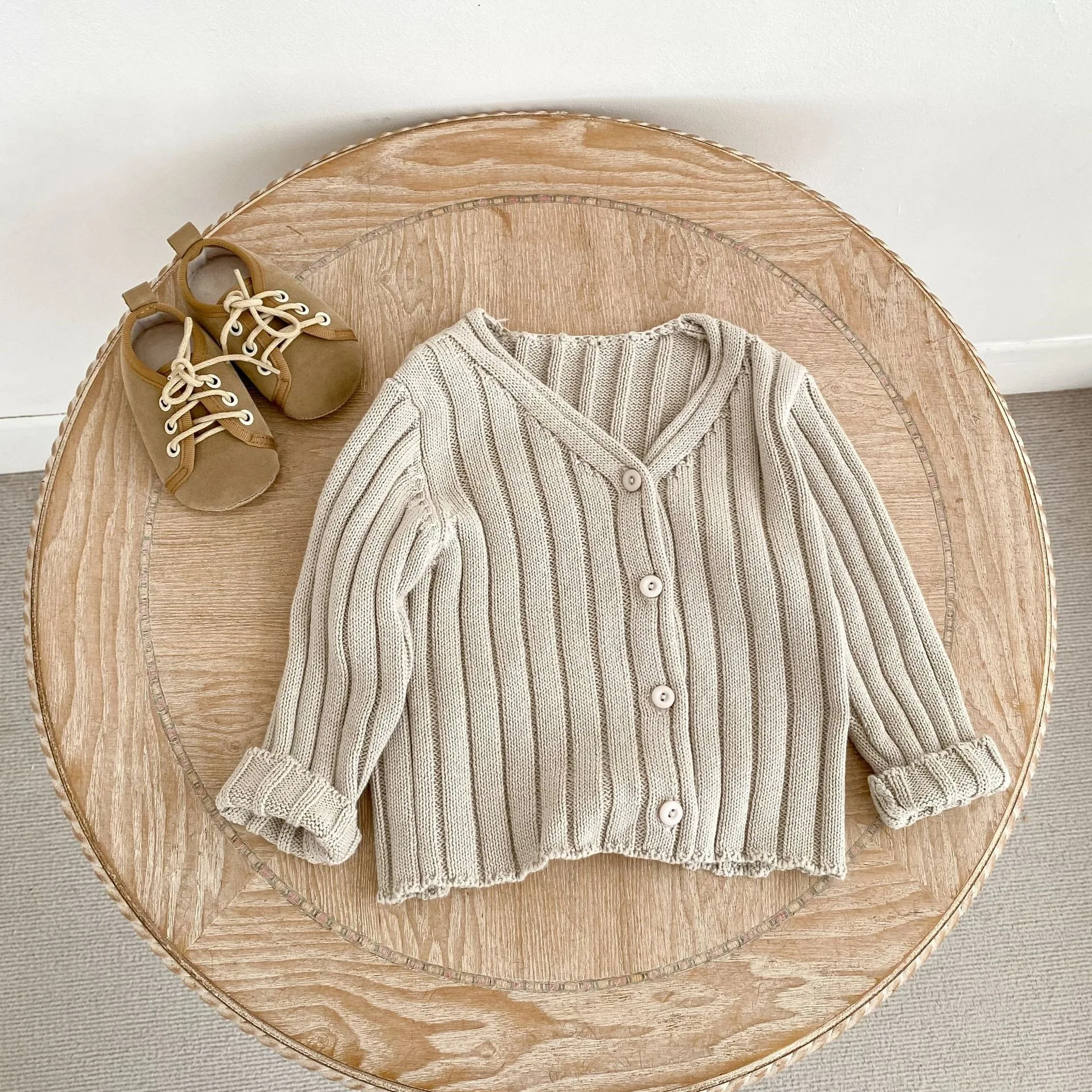 2026 Autumn New Baby Long Sleeve Sweater Coat Girls Solid Ribbed Cardigan Infant Simple Casual Jacket Toddler Clothes 4