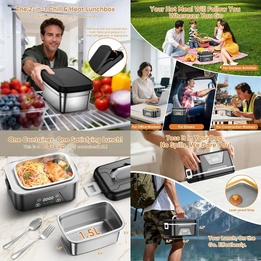 

Portable 6.3 Cups Cordless Electric Lunch Box with Ice Crystal, 20000mAh Battery, Scheduled Heating & Utensil Set