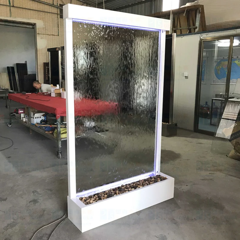 Custom.1.2 * 2m إطار أبيض زجاجي داخلي شلال أرضية نافورة قائمة ديكور المنزل حديقة حلية