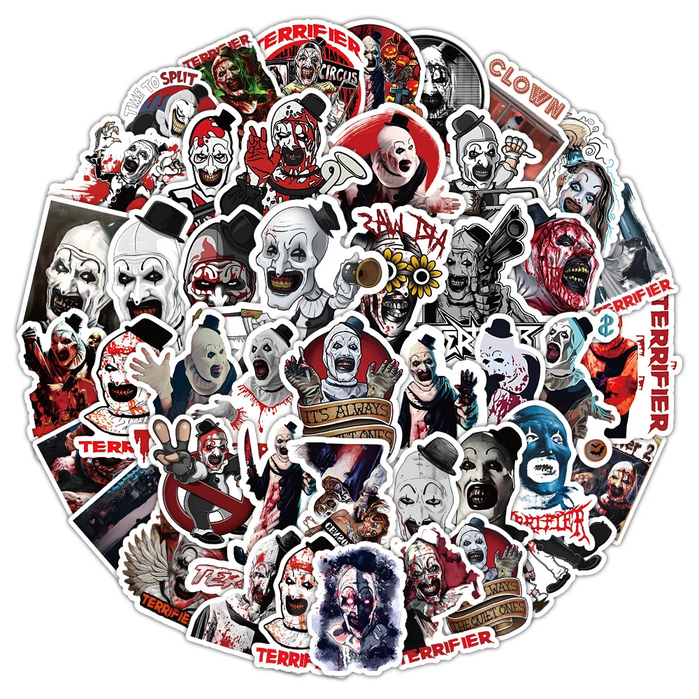 10/30/50pcs Horror Clown Terrifier Stickers Hardcore Movie Decals Laptop Skateboard Motorcycle Phone Waterproof Sticker Kids Toy