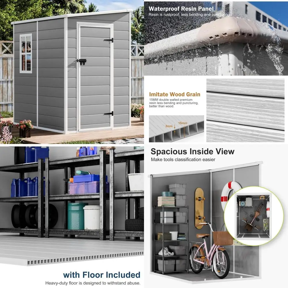 

Водонепроницаемый пластиковый навес для хранения на открытом воздухе 5x4 футов с полкой, окном и запираемой дверью для небольшого использования в саду