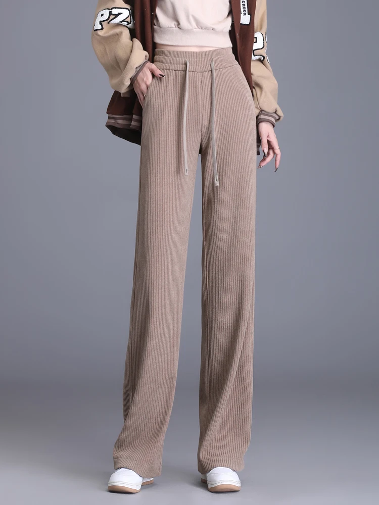 

Женские повседневные брюки из вельвета с широкими штанинами, прямого кроя, свободные, струящиеся, осенне-зимние, новинка, из шенилла