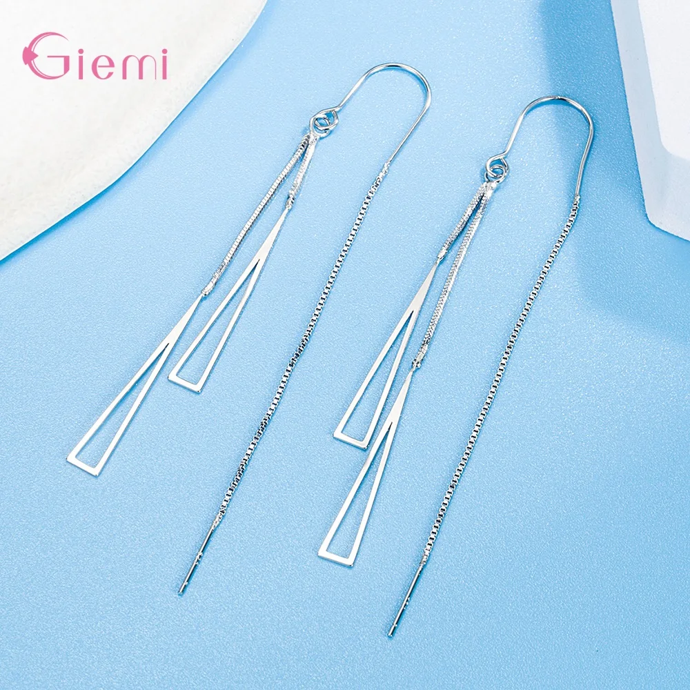 Pendientes de plata de ley 925, joyería de moda, borla geométrica Simple, caja larga, hilo de cadena, adornos decorativos para las orejas