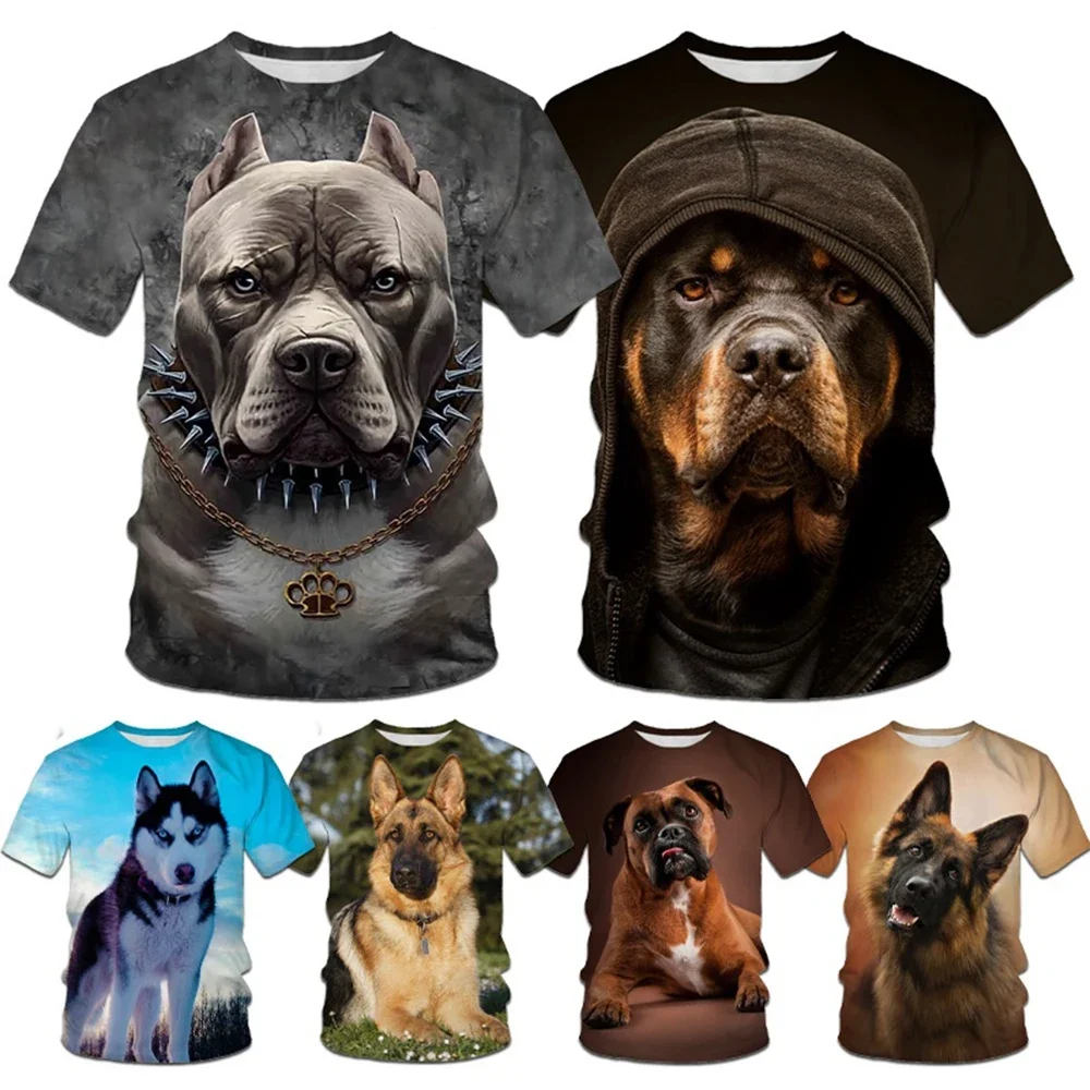Camiseta para hombre con estampado 3D de perros: pastor alemán, husky, pitbull, rottweiler, boxer. Camiseta gráfica de poliéster, ideal para el verano, de manga corta y para uso casual.