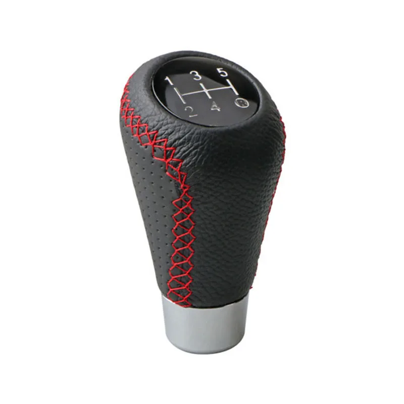 Gear Knob Shift Heads 5 Speed Leather Car Stick Shifter Knobs Universal for Most Manual Vehicles Black & Red Line