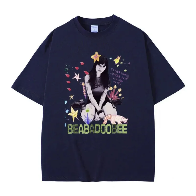 Kaus Album bermotif Beabadoobee Beatopia pria dan wanita, T-shirt ukuran besar bergaya Hip Hop estetika tren modis Streetwear