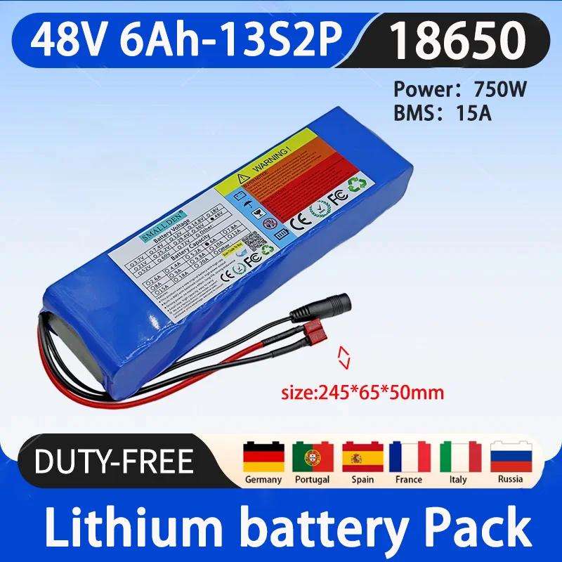 

48V 6AH 13S2P 18650 high-power battery pack, large capacity lithium battery rechargeable lithium-ion battery pack+54.6V 2A charg