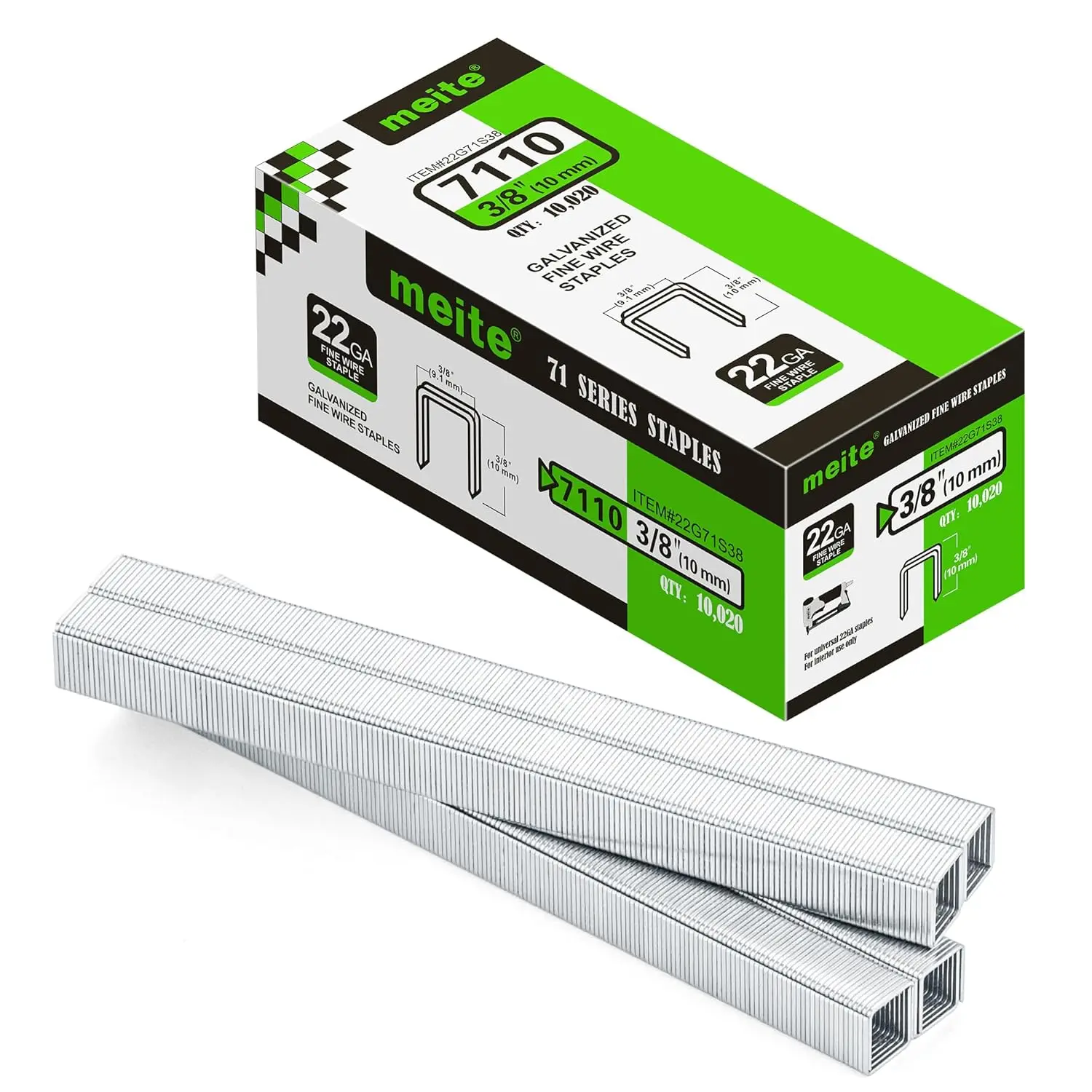 22 Gauge 3/8" Crown Wide 3/8" Leg Length Galvanized Staples for Upholstery, 10,020 PCS Bulk Pack