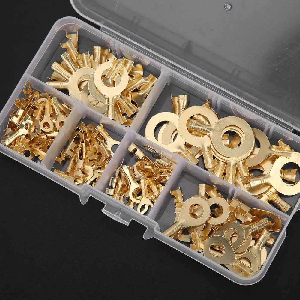 

150PCS M3/M4/M5/M6/M8/M10 Ring Lugs Ring Eyes Copper Crimp Terminals Cable Lug Wire Connector Non-insulated Assortment Kit Tools