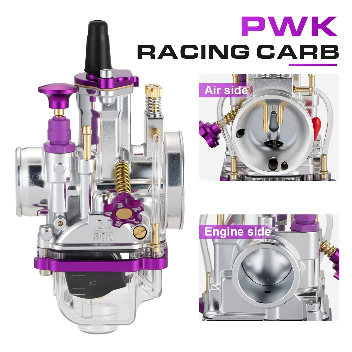 Alconstar Motorcycle Racing Carburetor set PWK 24/26/28/30/32/34mm With Transparent Float Bowl DoublePower Jet Long&Short Nozzle