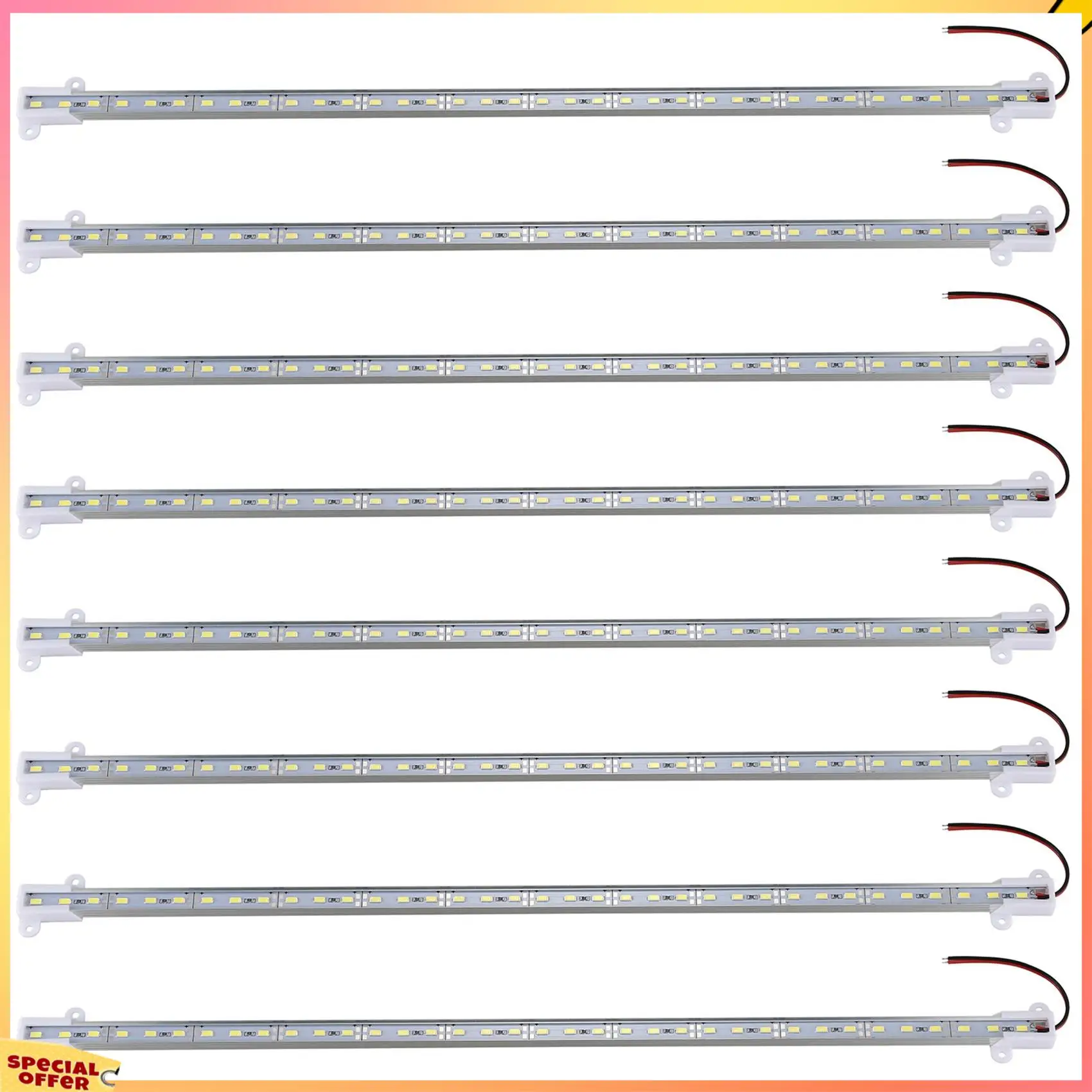 

ABFI 8Pcs 50CM 12V 36 LED 5630 SMD Hard Strip Bar Light Aluminum Rigid White