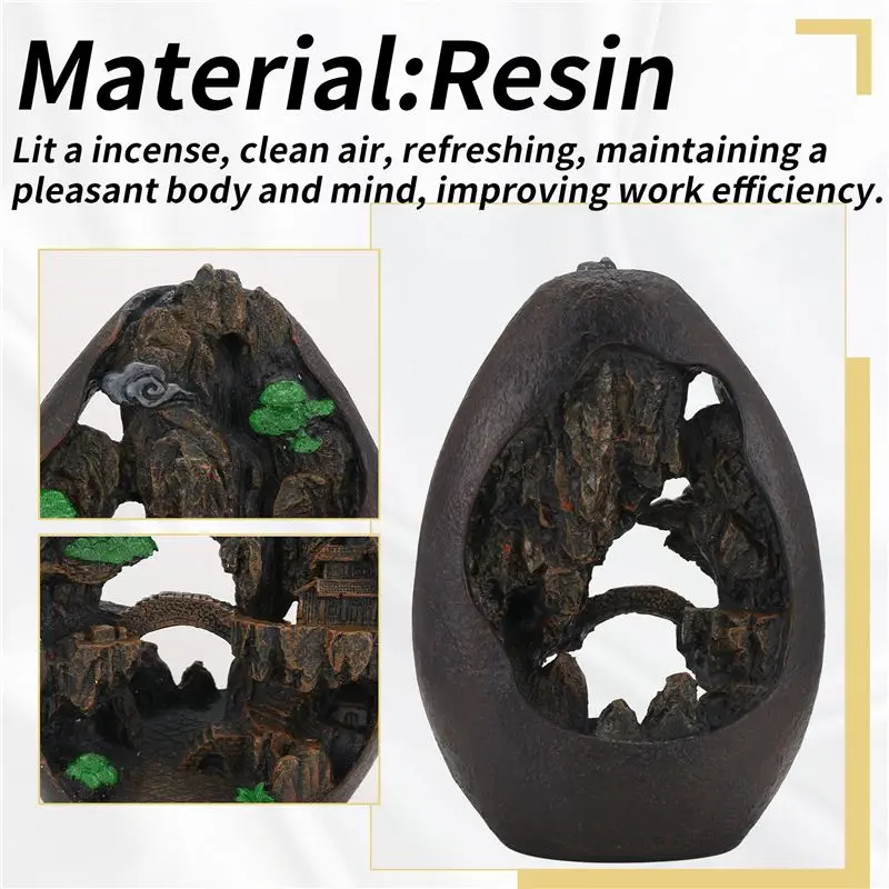Lofty Mountains And Flowing Water Backflow Incense Burner Smoke Waterfall Incense Sticks Holder 20 Pcs Incense Cones-AT36