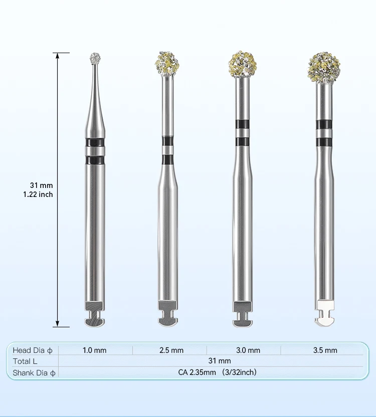 AZDENT Dental-Degranulationsbohrer-Set, runde Kugel-Fräserbohrer zur Entfernung von Geweberecken, Knochen-Debridement, Diamantbeschichtung, Zahnmedizin – Detail 2