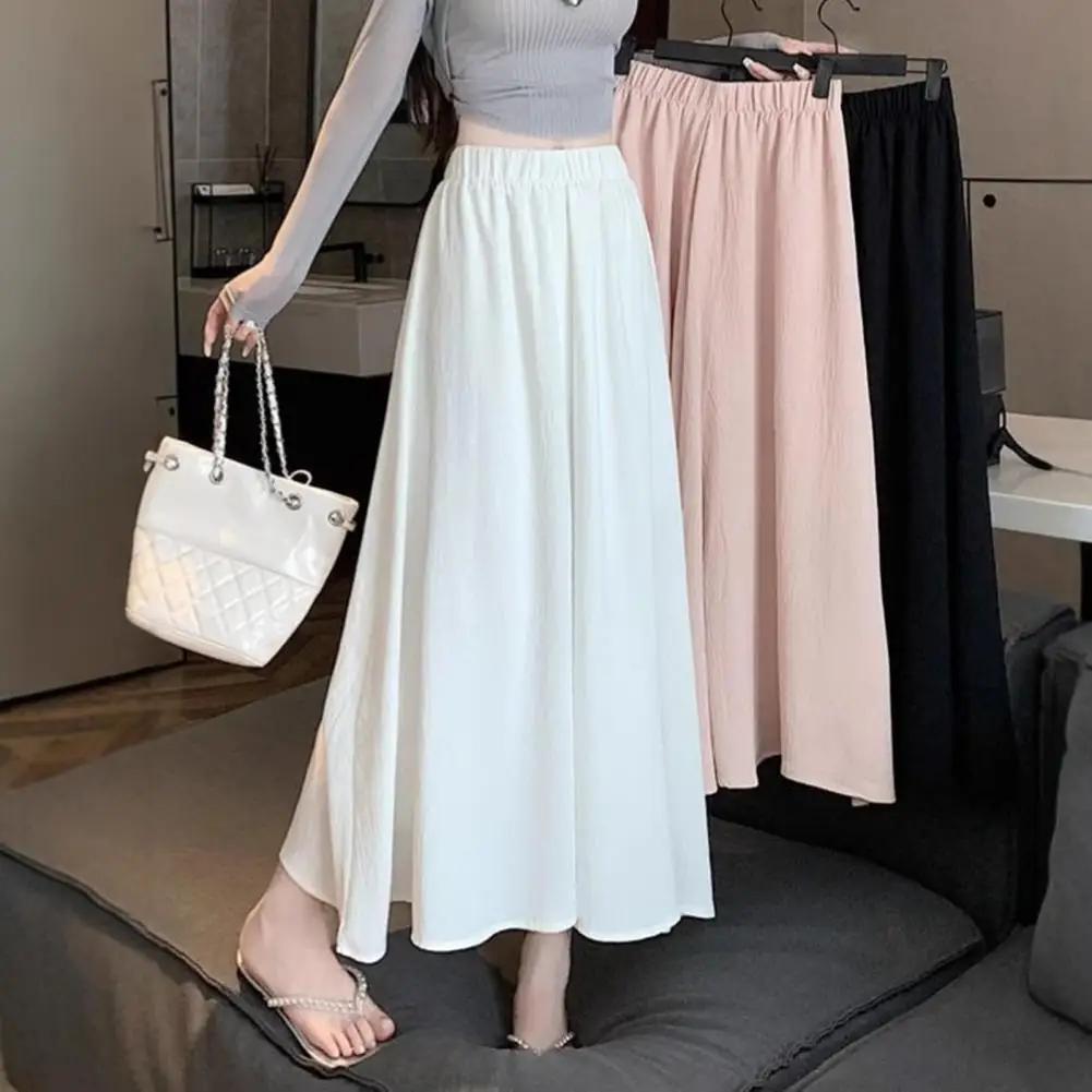Commuting Skirts Women Pants Elastic High Waist Solid Color Oversized Wide Leg Pants Skirt Vacation School Summer Pants Skirt