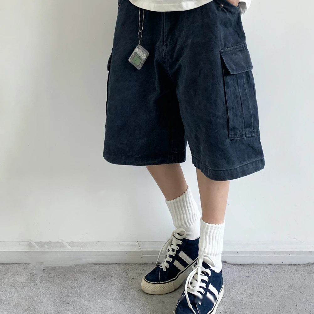 Japońskie letnie neutralne szorty cargo w stylu vintage unisex basic luźny krój casual bawełna wysoka jakość 5 cali szorty męskie damskie