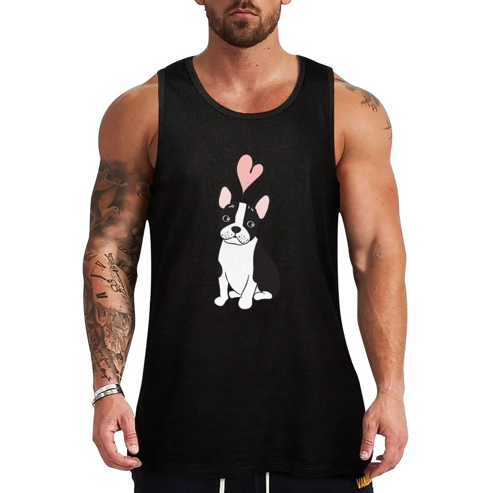 

LOVE Black Frenchton Boston Terrier French Bulldog Mix 3 Tank Top Quick Dry Running Tank Top Sleeveless Sports Shirt