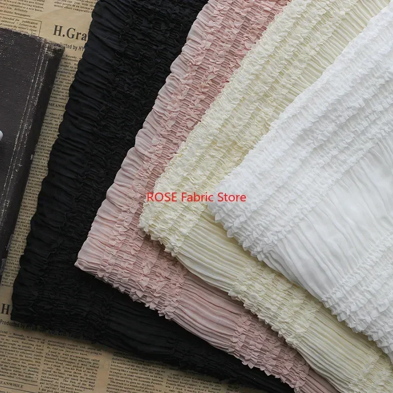 Soft Pleated chiffon lace Fabric, Striped Frill Ruffled Lace fabric For Wedding Dress, Cupcake dress, Party Dress, Lace Top