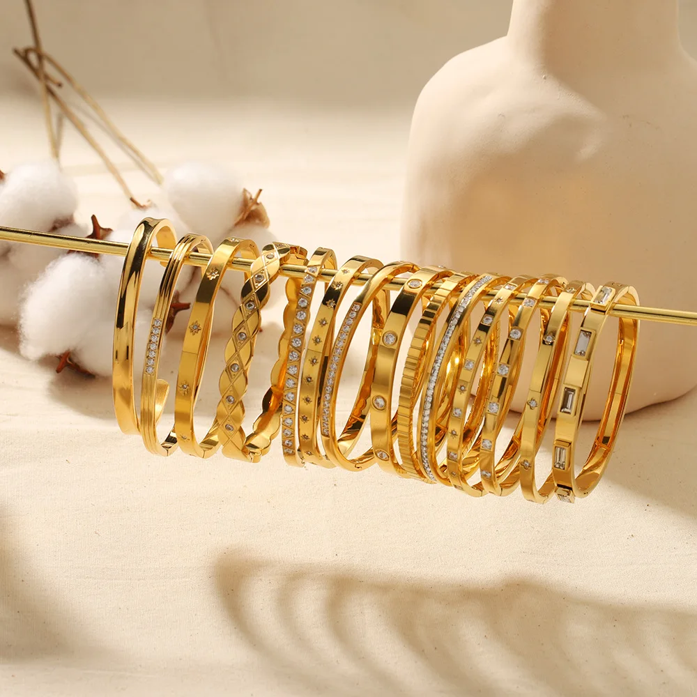 Stainless Steel Zircon Minimalist Metal Exaggerated Bracelet For Women Fashion Jewelry view 2