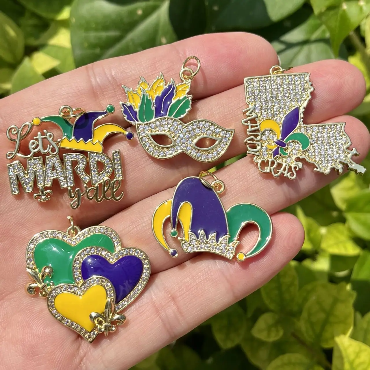 5pcs/Lot Zirconia Pave Louisiana Mardi Gras Charms