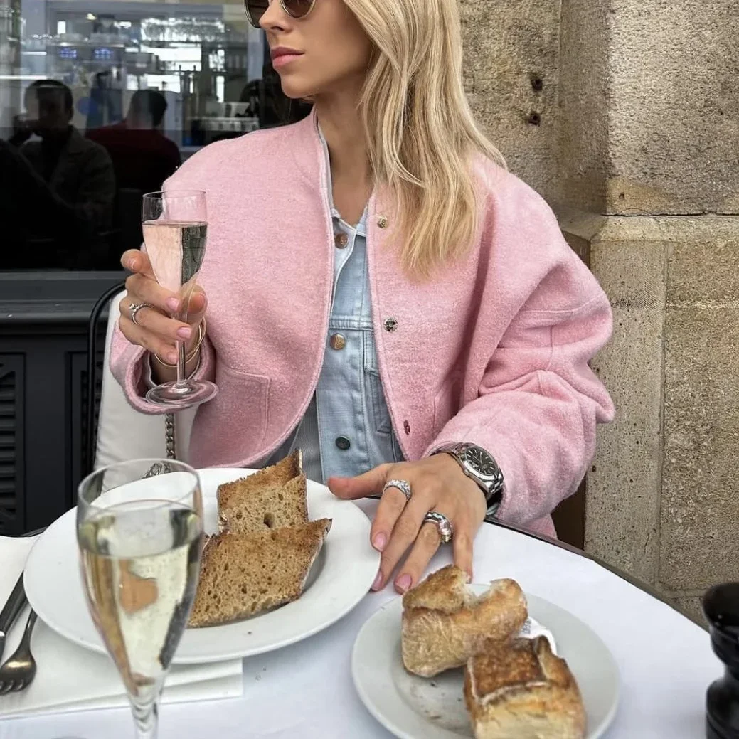 Blouson de Baseball pour Femme et Fille, Vêtement d'Extérieur Chaud, Décontracté, à la Mode, Vintage, Optique, Gris, Printemps, 2024