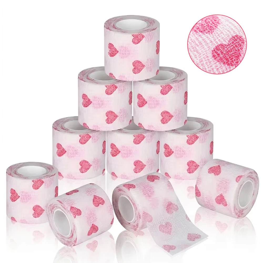 Heart Pattern Tattoo Grip Bandage Cover 5cm Self-Adhesive Elastic Tape Wrap for Machine Pen Non-slip Tattoo Accessories
