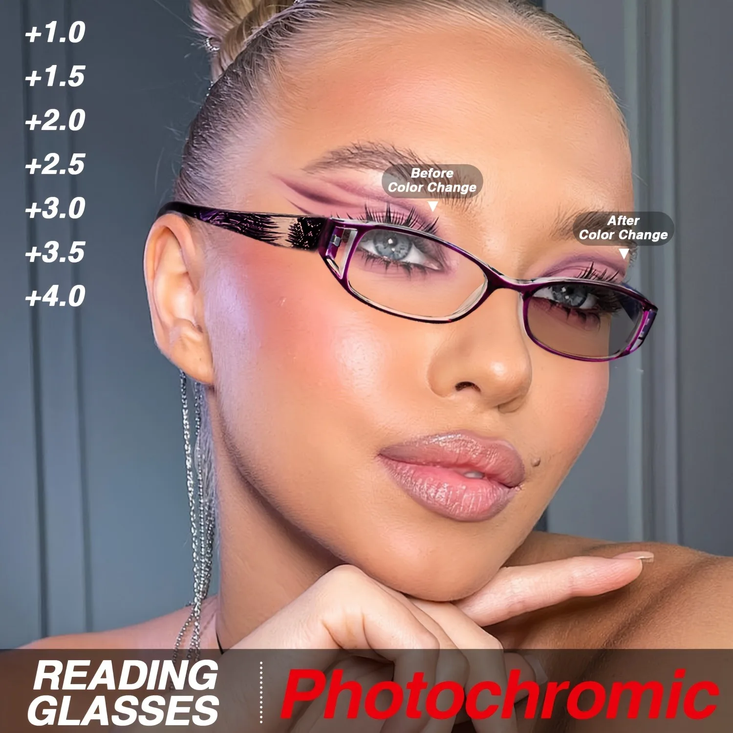 

Outdoor Reading Glasses Photochromic Woman Foldable Presbyopia Glasses Transition Lenses Anti Blue Light Hyperopia Glasses