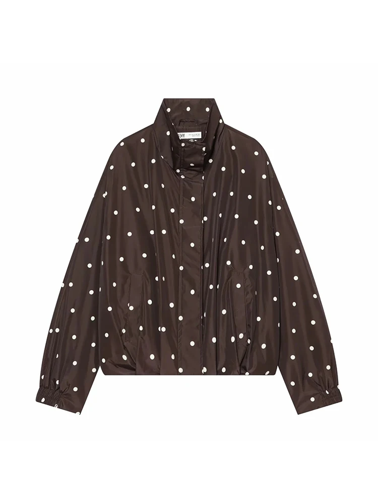 Women Brown Dot Coat Women Spring Autumn Casual Long Sleeve Relaxed Fit Daily Cozy Chic Versatile Fashion Lady Outerwear