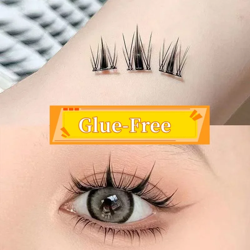 MIAOJIE DIY Self-Adhesive Cluster Lashes 10 Rows/Box, Glue-Free Manga Style Sectioned Eyelashes Natural Look