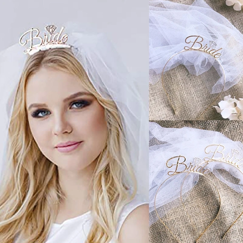 Bridal Veil Headband Bachelorette Party Bridal Wedding Veil Short Bride Headband Wedding Tiaras For Bride