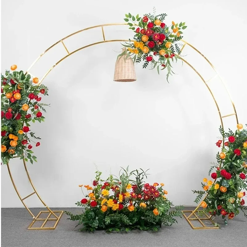 

Shiny Iron Arch Wedding Outdoor Metal Circle Shelf Artificial Flowers Balloons Props Stand Party Stage Backdrop Frame Decor