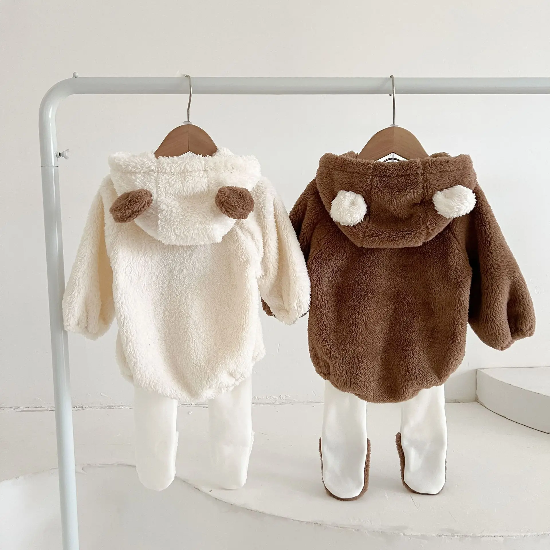 Baby Clothes Cute Hooded Bear Baby In Winter Plus Velvet Clothes Crawling Clothes Warm Double-sided Velvet Bag Fart Clothes