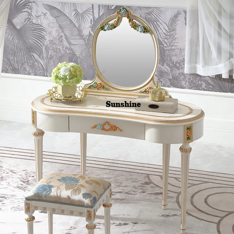 

French retro style court dresser household bedroom makeup table solid wood dressing table