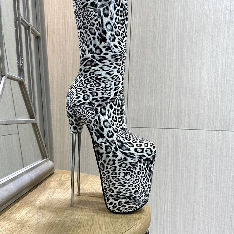 Brand Pole Dancing 20cm Thin Heels Stiletto Over The Knee Long Boots Platform Women PUNK Pumps 22cm Ladies Leopard Print Shoes