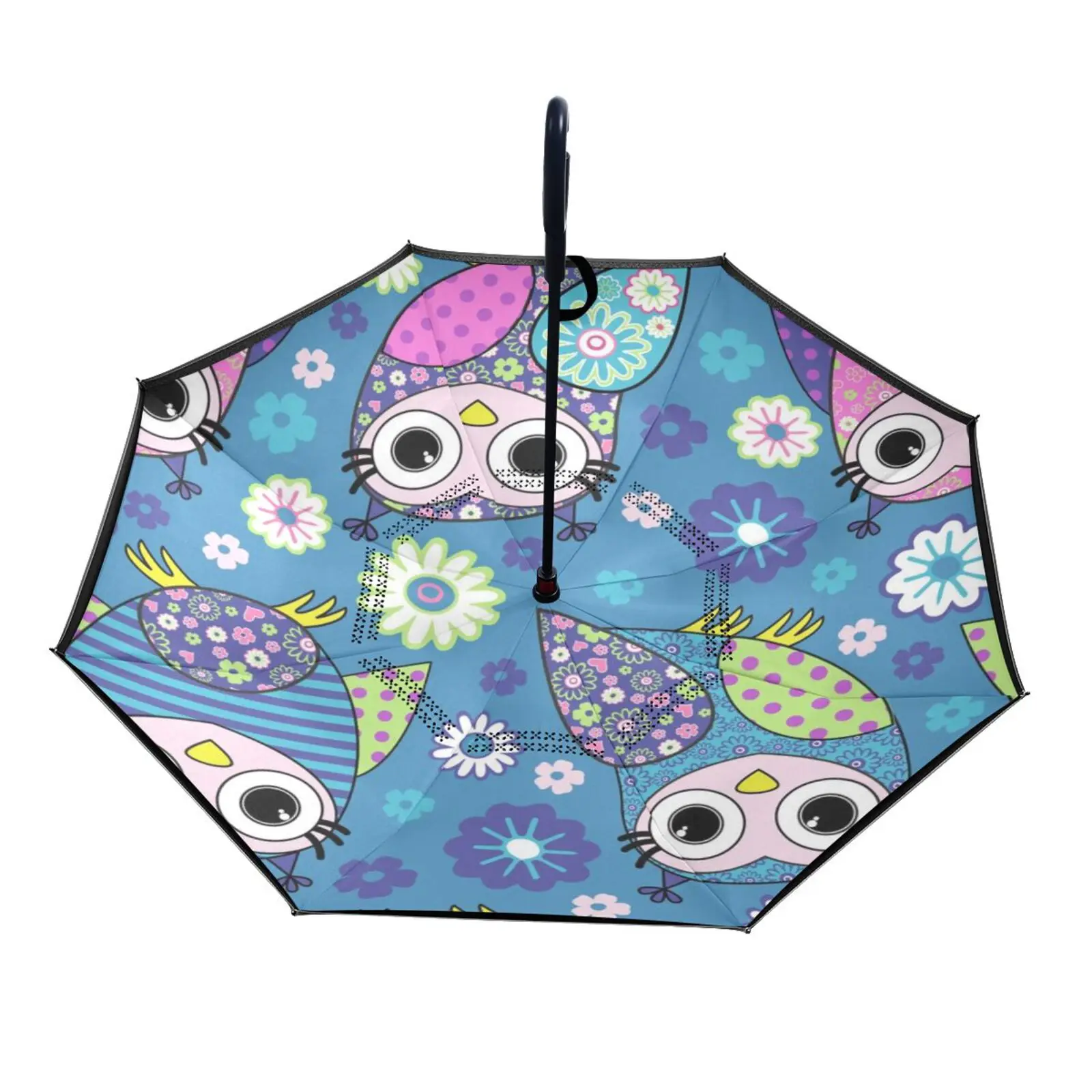 Cartoon Cat  Inverted Reverse Umbrella, Upside-down Folding Umbrella with C-Shaped Handle  Double Layer Upside Rain Umbrellas