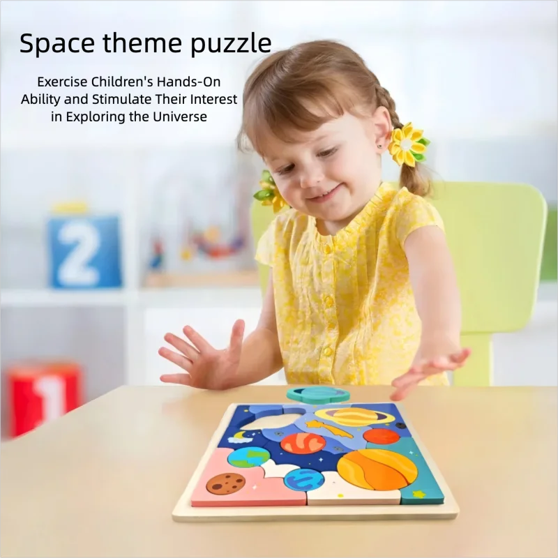 Puzzle d'univers créatif en bois, blocs de construction de puzzle planète, jouets éducatifs pour enfants, apprentissage de la petite enfance
