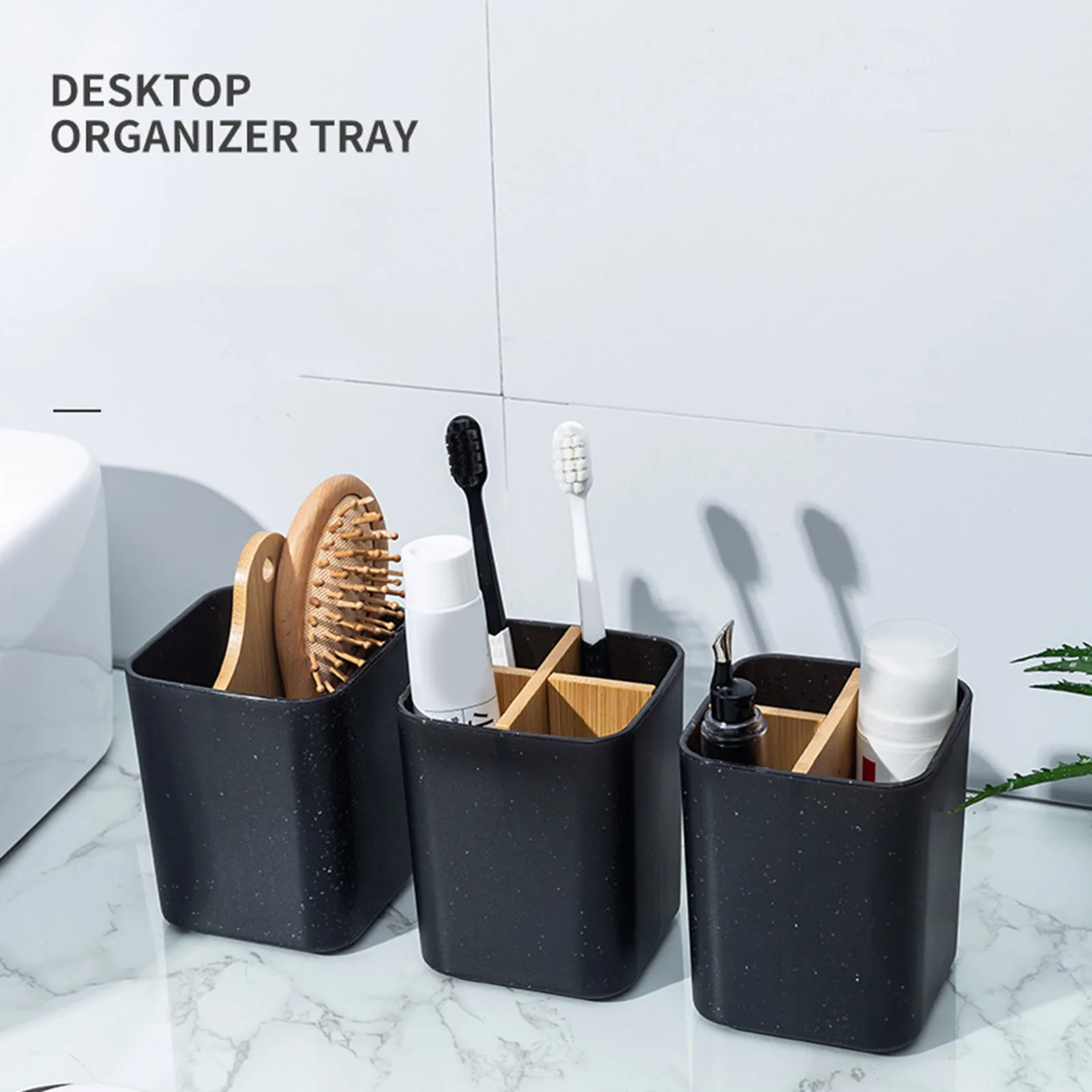 Toothbrush Holder with Bamboo Divider 3/4 Compartments Countertop Bathroom Supplies Toothpaste Organizer Storage Box 욕실 주최자