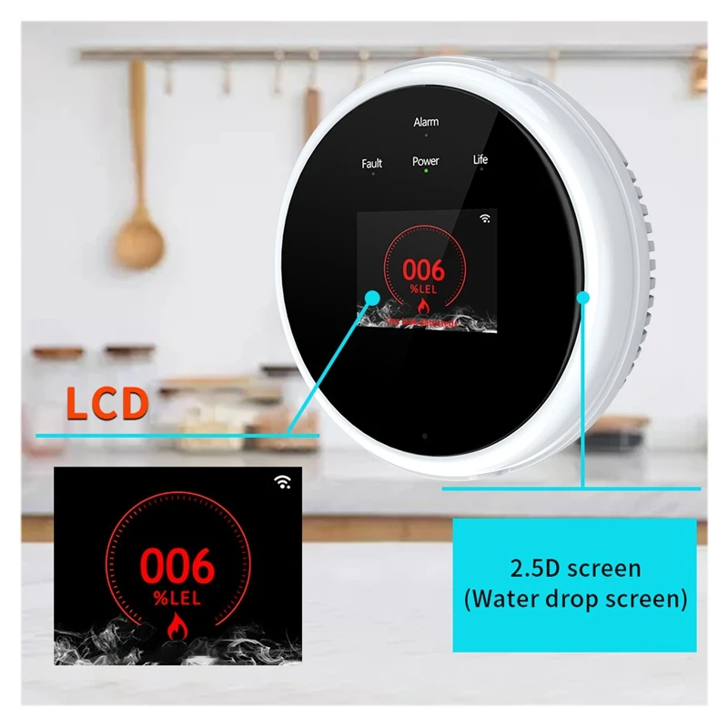 Imagem -04 - Detector de Vazamento de Gás Wifi Sensor de Vazamento de Gás Tela de Exibição Led Alarme de Gás Glp Temperatura