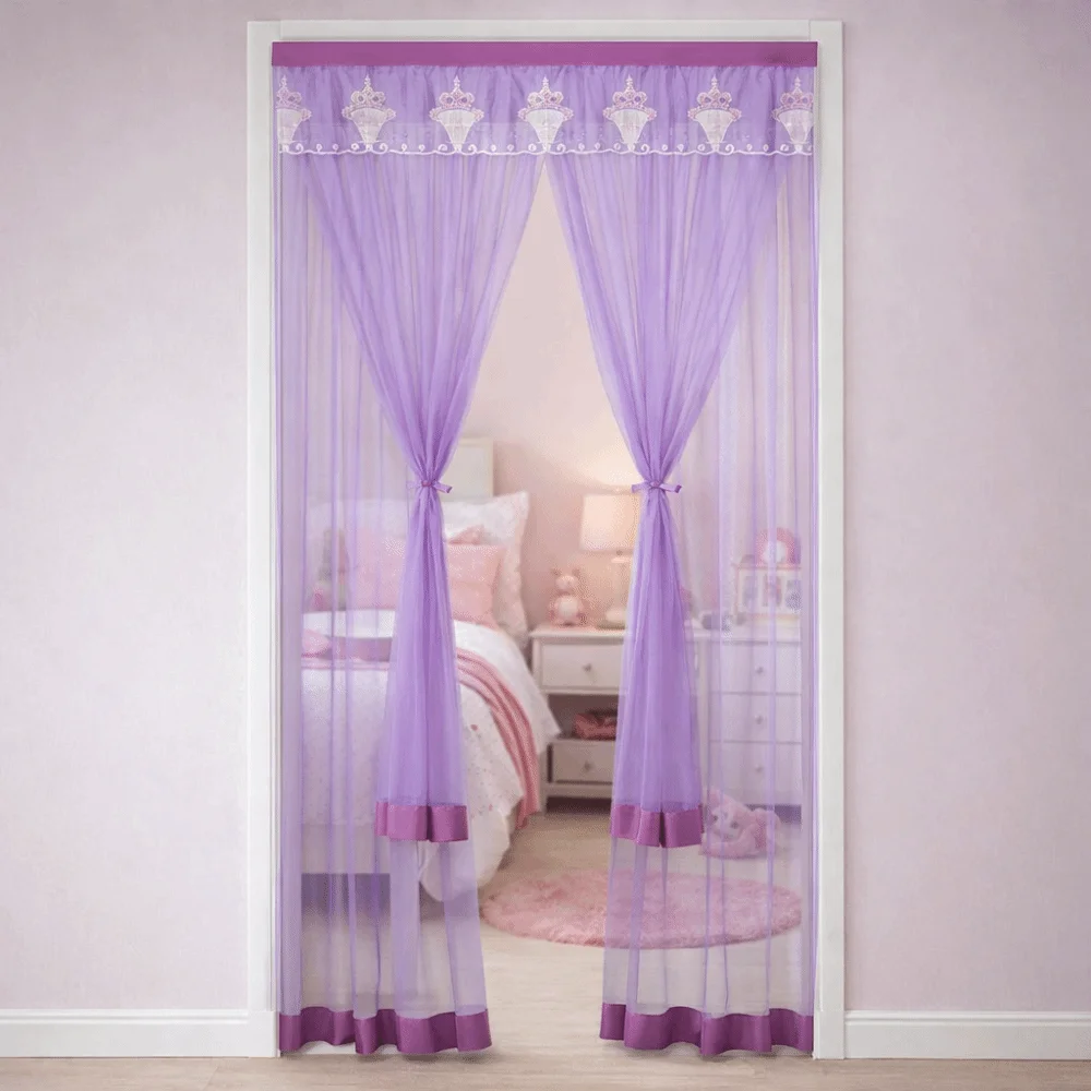 Double Layer Lace Embroidered Door Curtain Punching Free Anti-mosquito Entrance Curtain Breathable Mesh Self-adhesive
