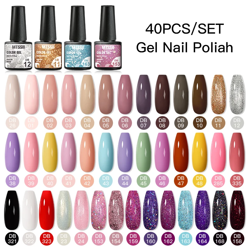 40/24Pcs Kolorowy zestaw żelowych lakierów do paznokci Semi Permanent Soak Off UV Gel Nail Art Glitter Gel Vernis Zestawy do manicure