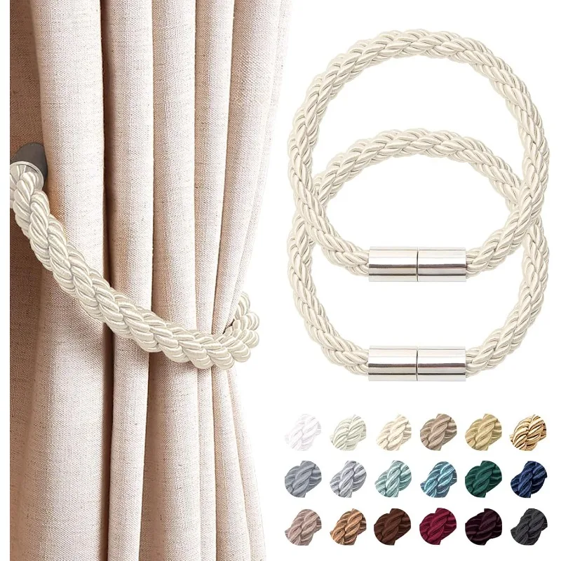 2Pcs Magnetic Curtain Tiebacks - Braided Rope with Strong Magnet, Modern Decor for Home Office Window Drape Holders