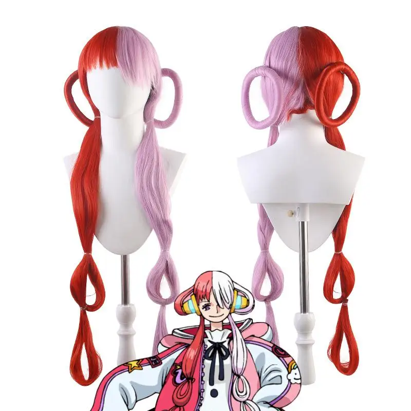 ONE PIECE Uta Cosplay Costume Wig Pink Red Long Hair Halloween Costume for Girl Woman