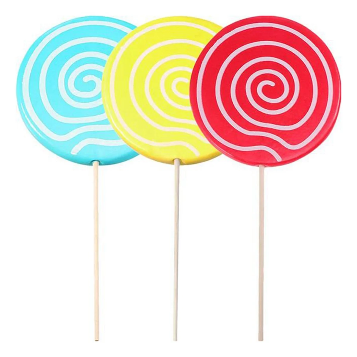 

3Pcs Simulated Lollipop Prop Fake Lollipop Model Candy Ornament Wedding Festival Decoration,Red+Blue+Yellow