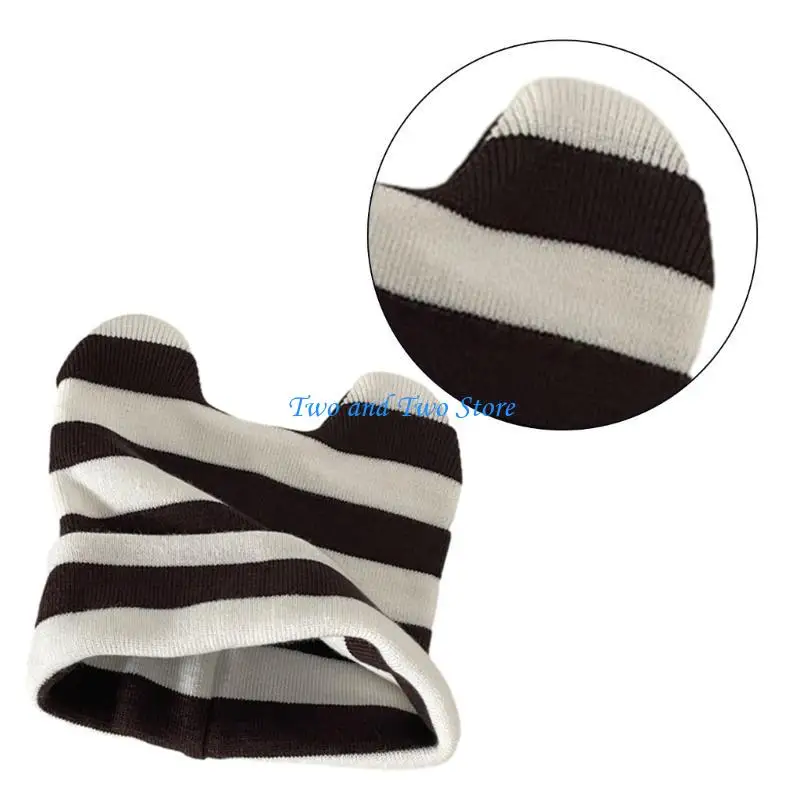 

HX6F High Elastic Windproof Ear Hat Knitted Hat for Adult Unisex Cycling Keep Ear Warm Beanie with Stripe Pattern