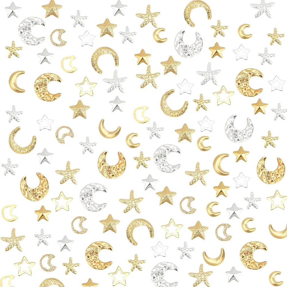 480pcs 16 Styles Star Moon Starfish Resin Fillers Brass Cabochons Nail Art Decoration Accessories Resin Accessories Supplies