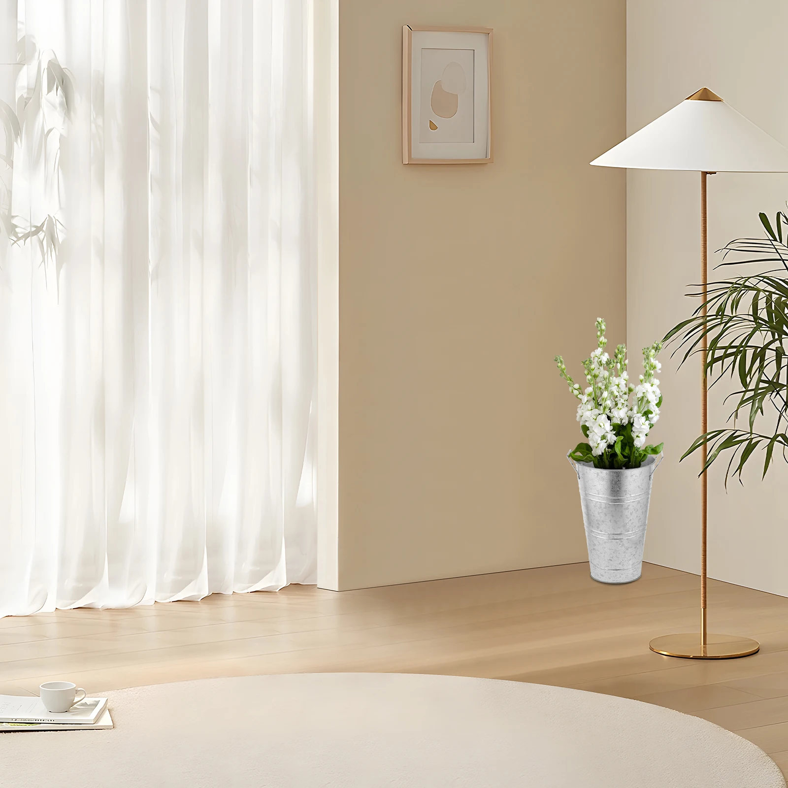 

Retro Iron Flower Bucket Sturdy Handle Rustic Vase for Flower Arrangement Farmhouse Planter Metal Bucket Decoration